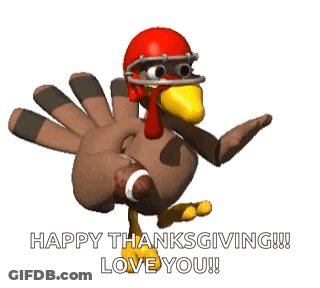 Turkey In Football Helmet Holding Football Saying Happy Thanksgiving Love You GIF