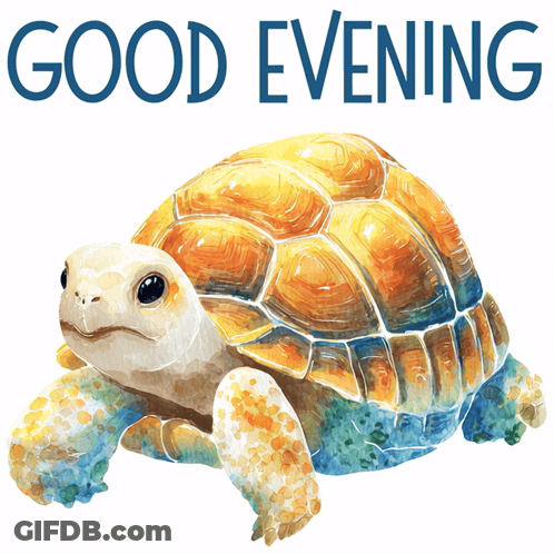 Turtle Painting Saying Good Evening GIF