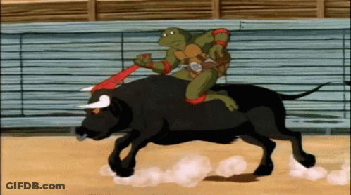 Turtle Riding Bull With Sword GIF