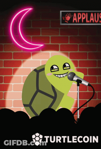 Turtle Singing Into Microphone Under Applaus Sign GIF