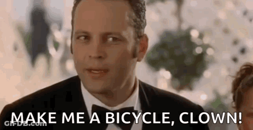 Tuxedo Man Asking For Bicycle Clown GIF