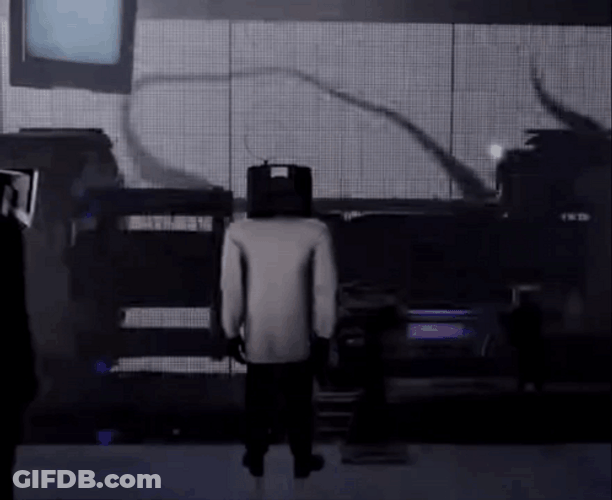 Tv Man Blank Screen Looking Back GIF