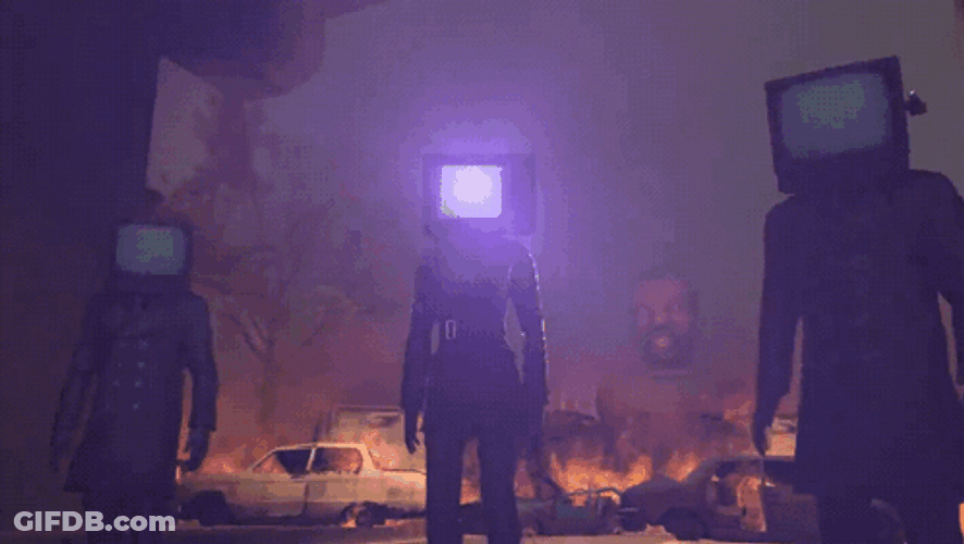 Tv Man Jump Scare Fiery Background GIF