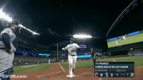 TV Screen Showing Baseball Game Between Ty France And Mariners GIF