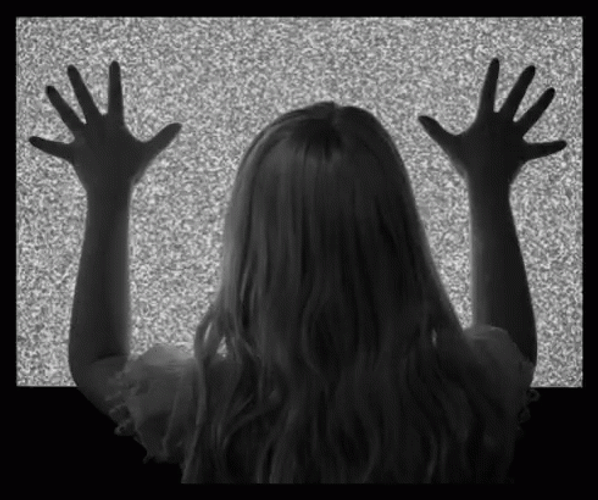 TV Static Girl Touching Screen GIF