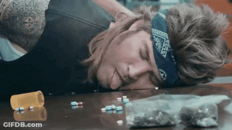 Tweaker Bill Ray Licks Medicine On Floor GIF
