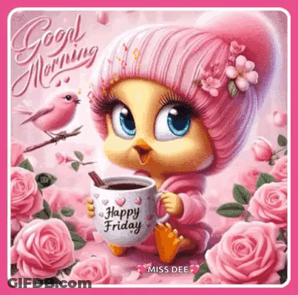 Tweety Bird Holding Cup Of Coffee GIF
