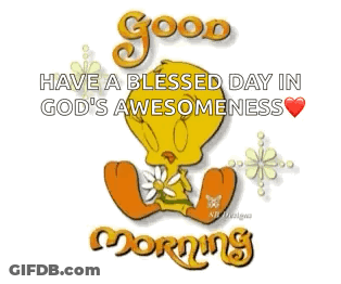 Tweety Bird Holding Flower Saying Good Morning GIF