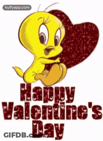 Tweety Bird Holding Heart Saying Happy Valentine's Day GIF