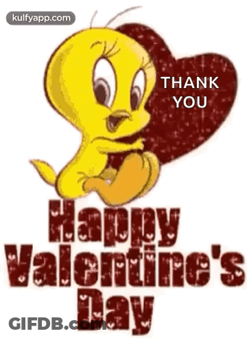 Tweety Bird Holding Heart Saying Thank You Happy Valentine's Day GIF