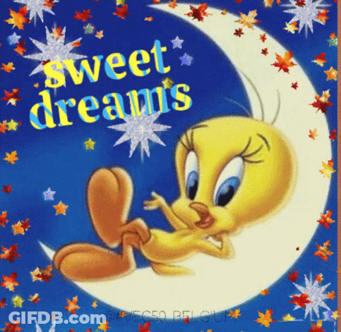 Tweety Bird On Crescent Moon Saying Sweet Dreams GIF