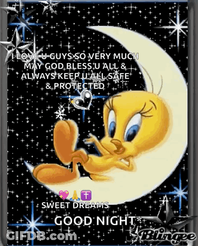 Tweety Bird Sitting On Crescent Moon Wishing Good Night GIF
