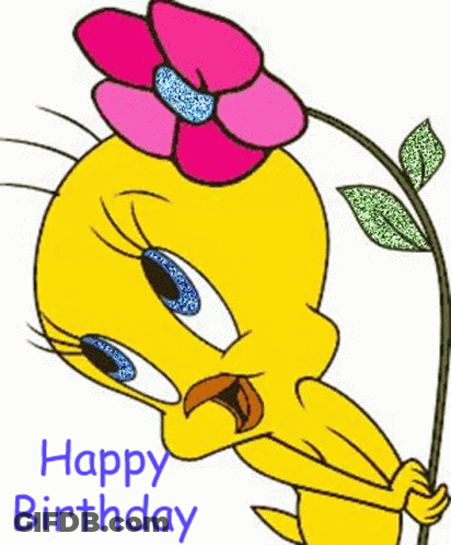 Tweety Looney Tunes Holding Pink Flower In Mouth GIF