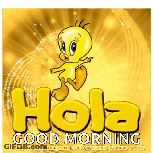 Tweety Saying Good Morning Yellow Background GIF
