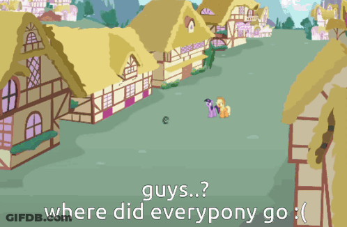 Twilight Sparkle And Applejack Are Standing Next To Each Other With The Words Guys Where Did Everypony Go GIF