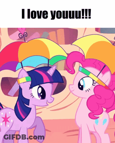 Twilight Sparkle And Pinkie Pie Under Umbrellas GIF