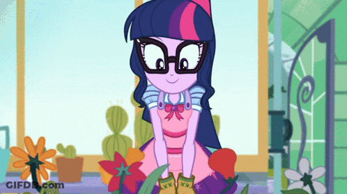 Twilight Sparkle Equestria Girls Kneeling Before Flowers GIF