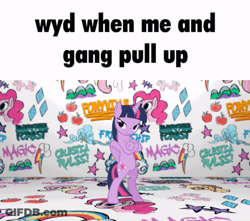 Twilight Sparkle From My Little Pony In Front Of Ponyville Wall GIF