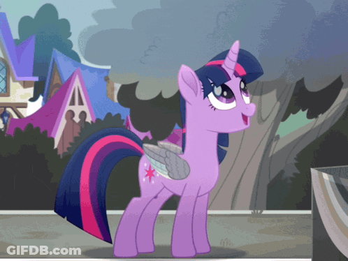 Twilight Sparkle From My Little Pony Is Standing In Front Of A House GIF