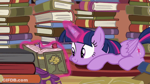 Twilight Sparkle Lying On Shelf Reading Book GIF