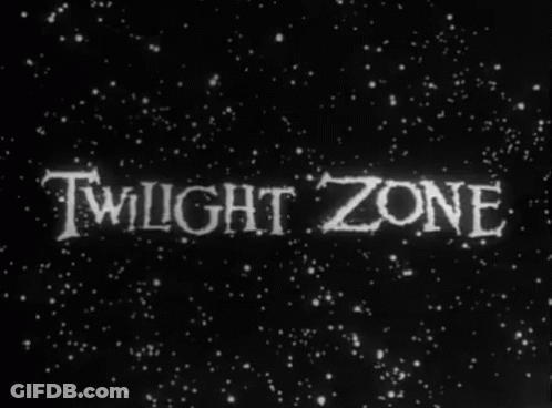 Twilight Zone Is Written In White On A Dark Background GIF