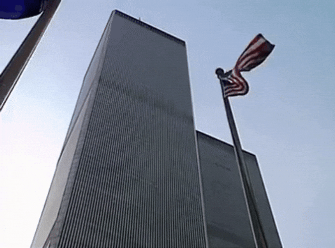 Twin Towers Falling American Flag Waving GIF