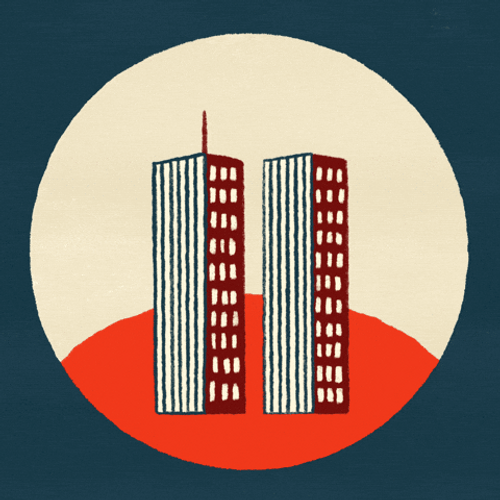 Twin Towers Falling Flipping Disc GIF