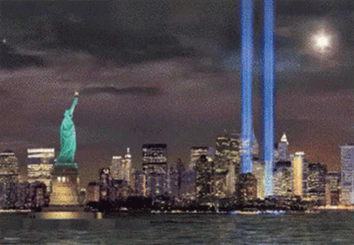 Twin Towers Falling Heartwarming Laser Lights GIF