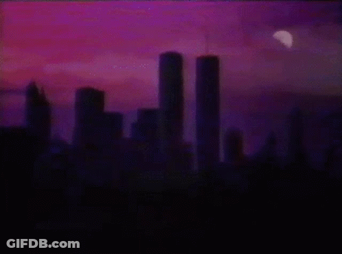 Twin Towers Lit Up At Night GIF