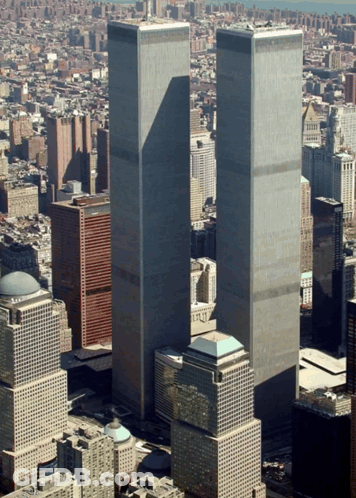 Twin Towers Of World Trade Center From Above GIF