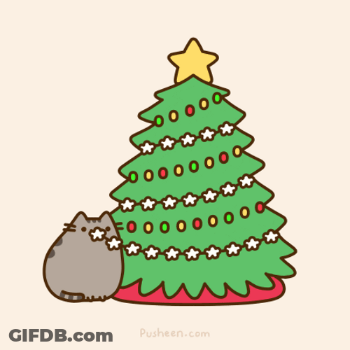 Twinkling Christmas Tree Beside A Cat GIF