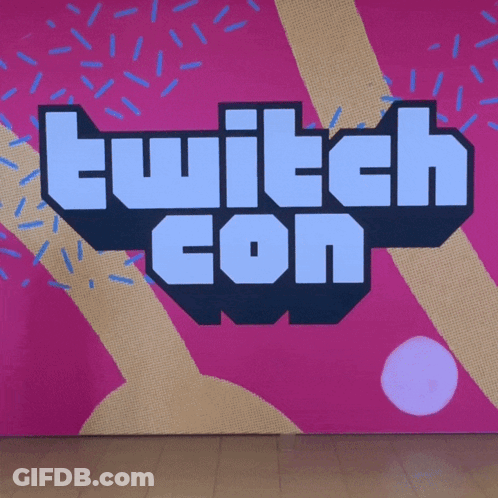 Twitch Con Sign On Pink And Gold Background GIF