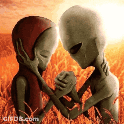 Two Aliens Holding Hands GIF