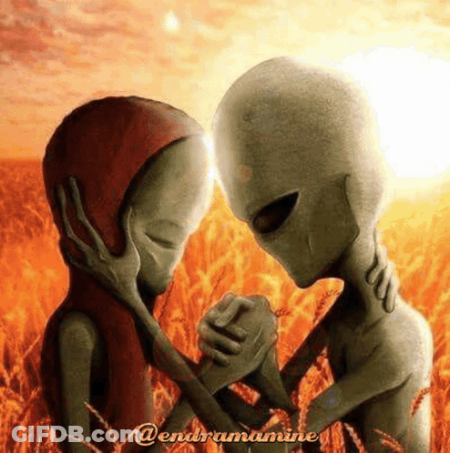 Two Aliens Standing In Field With @Endramumine GIF
