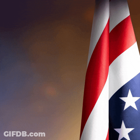 Two American Flags Are Displayed In Front Of A Dark Background GIF