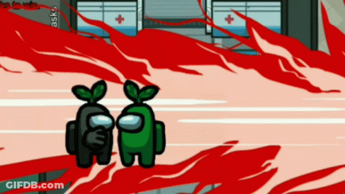 Two Among Us Characters Are Standing In Front Of A Red Wall GIF