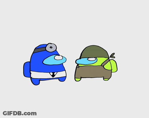 Two Among Us Characters Are Standing Next To Each Other With One Wearing A Doctor 'S Hat And Gloves GIF
