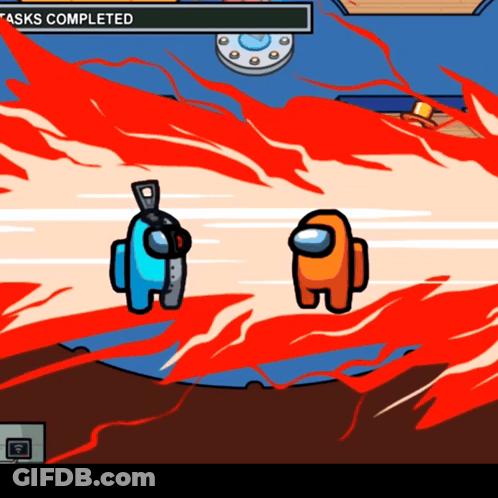 Two Among Us Characters In A Video Game With A Task Completed On The Bottom Right GIF