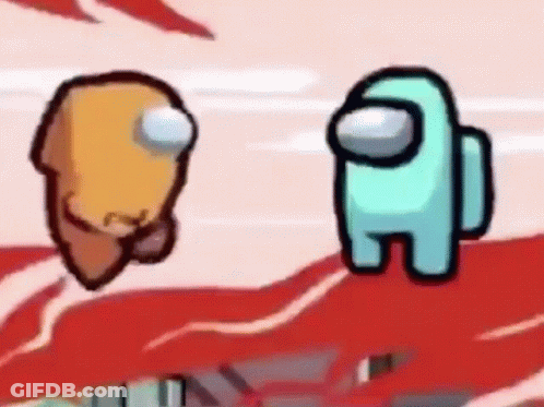 Two Among Us Characters , One Orange And One Blue , Are Standing Next To Each Other . GIF