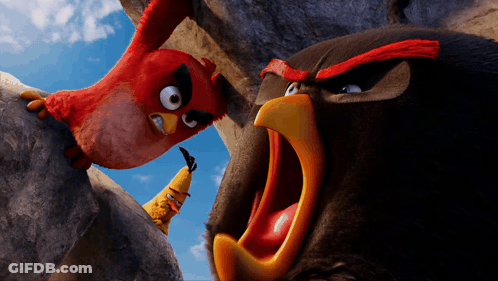 Two Angry Birds Are Standing Next To Each Other With Their Beaks Open GIF