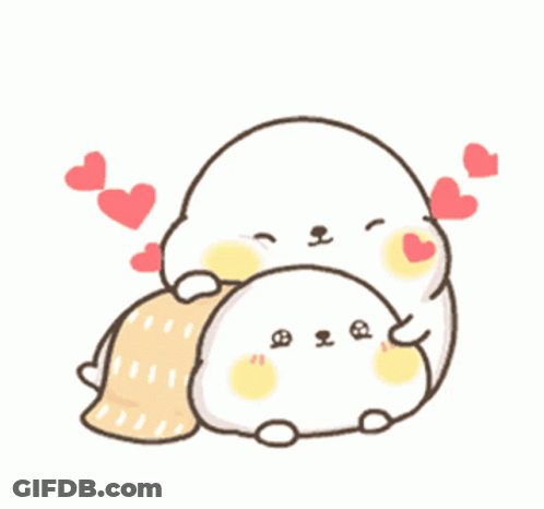 Two Animals Hugging With Hearts GIF