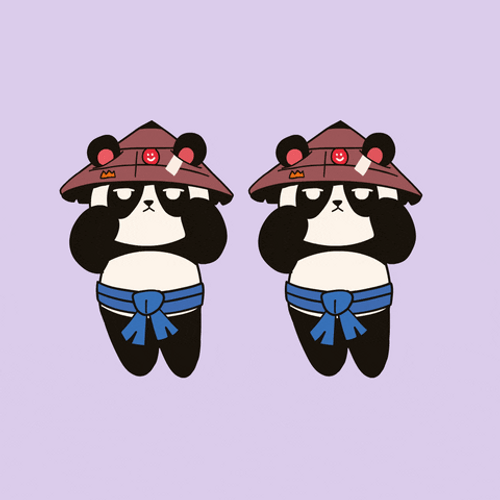 Two Animated Dancing Panda Wearing Native Hats GIF