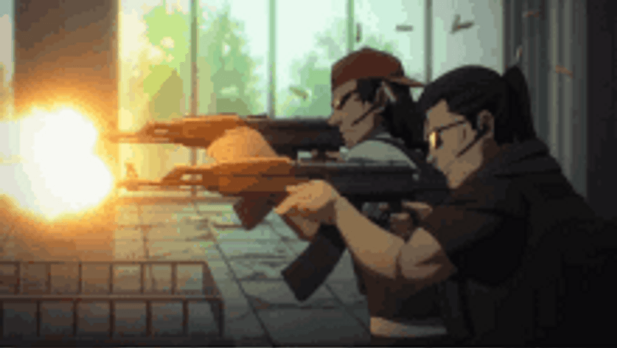 Two Animated Men Firing Gun Shooting GIF