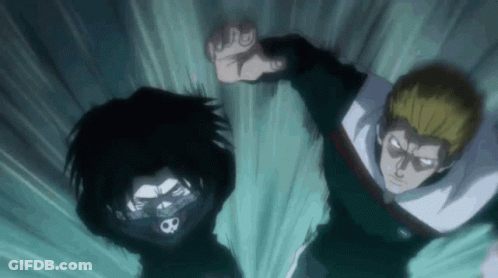 Two Anime Characters Are Fighting Each Other And One Of Them Has A Mask On His Face . GIF