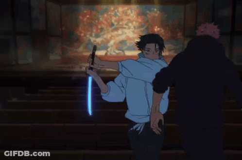 Two Anime Characters Are Fighting Each Other In A Dark Room With A Painting In The Background . GIF