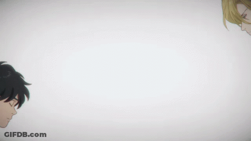 Two Anime Characters Are Looking At Each Other With Their Eyes Closed GIF