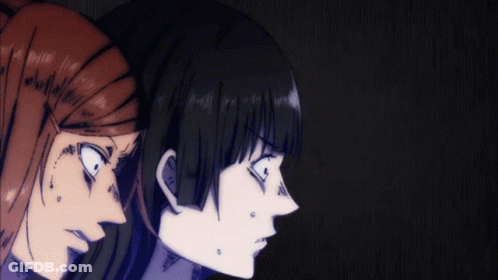 Two Anime Characters Are Looking At Each Other With Their Eyes Closed GIF