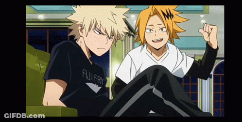 Two Anime Characters Are Sitting Next To Each Other And One Of Them Is Wearing A Fuji Fry Shirt GIF