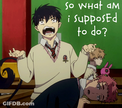 Two Anime Characters Are Standing In Front Of A Blackboard That Says So What Am I Supposed To Do GIF