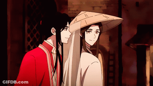 Two Anime Characters Are Standing Next To Each Other GIF